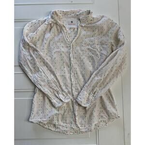 Sundry Button Up Triangle Polka Dot Top White Colorful Womens Size 2 Medium